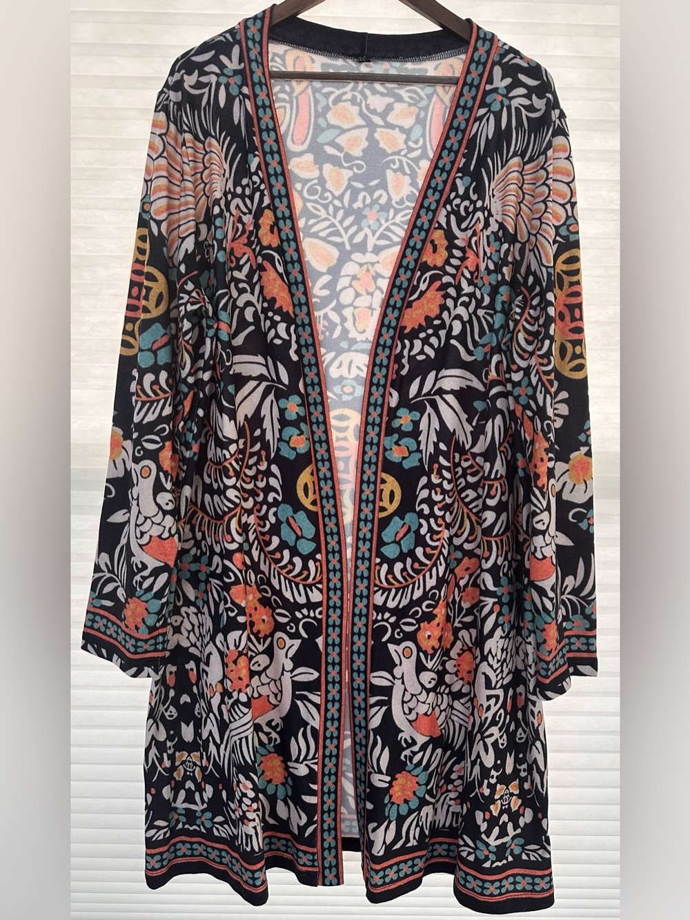 Boho Floral Bird Print Kimono Duster Cardigan | Open Front